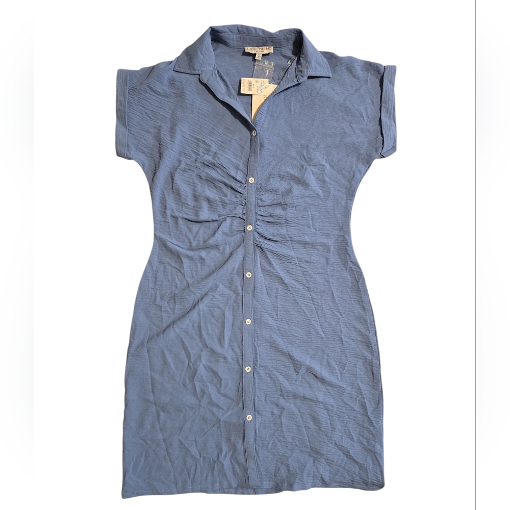 Love Trend New York Chic Blue Collared Mini Dress Light Blue Lightweight Dress